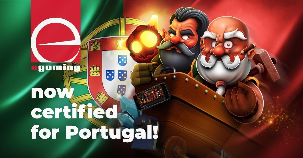 Propagační grafika společnosti e-gaming k získání nové certifikace pro portugalsko.